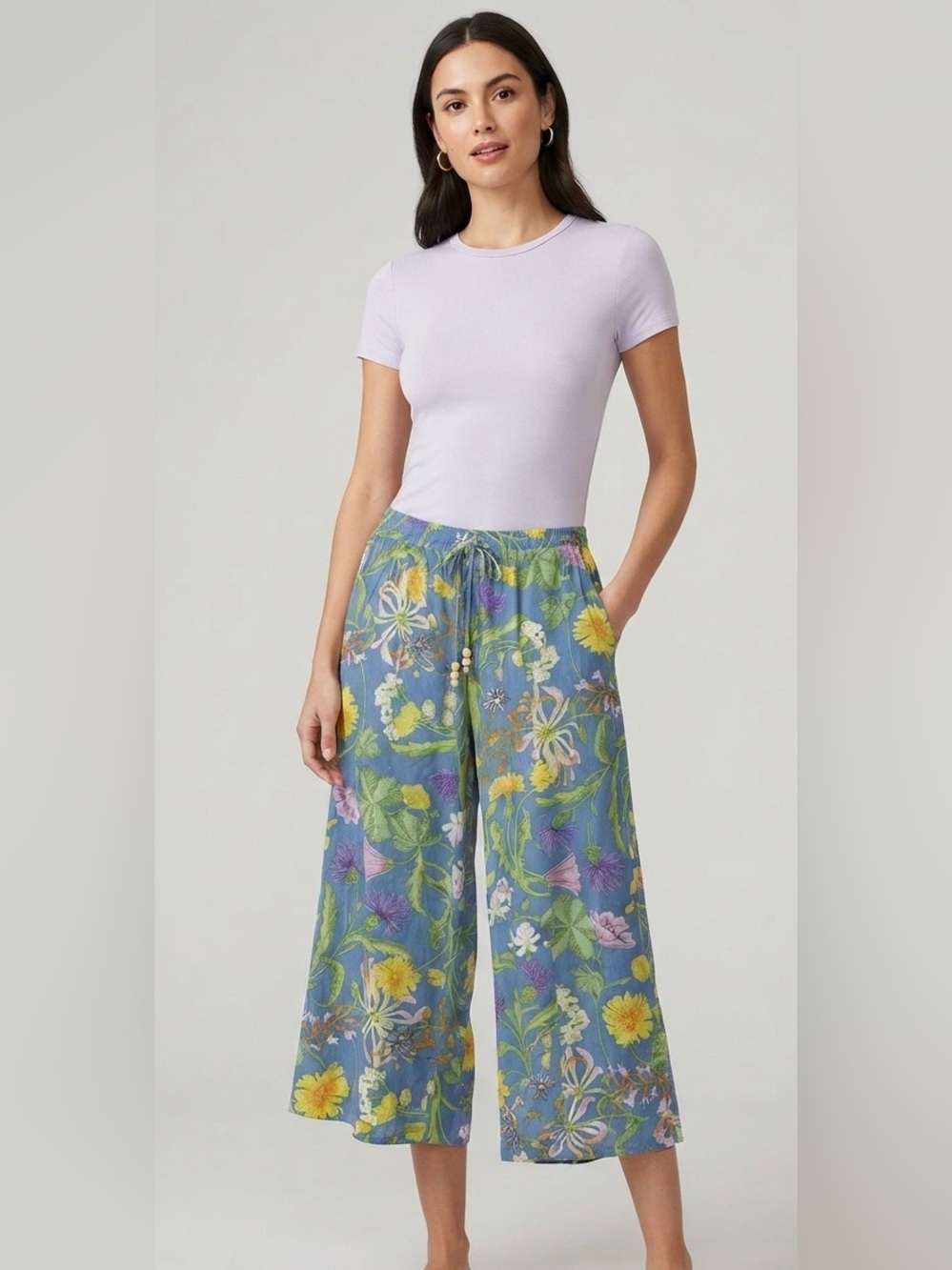 Rachel Roy floral cropped wide leg pants size M